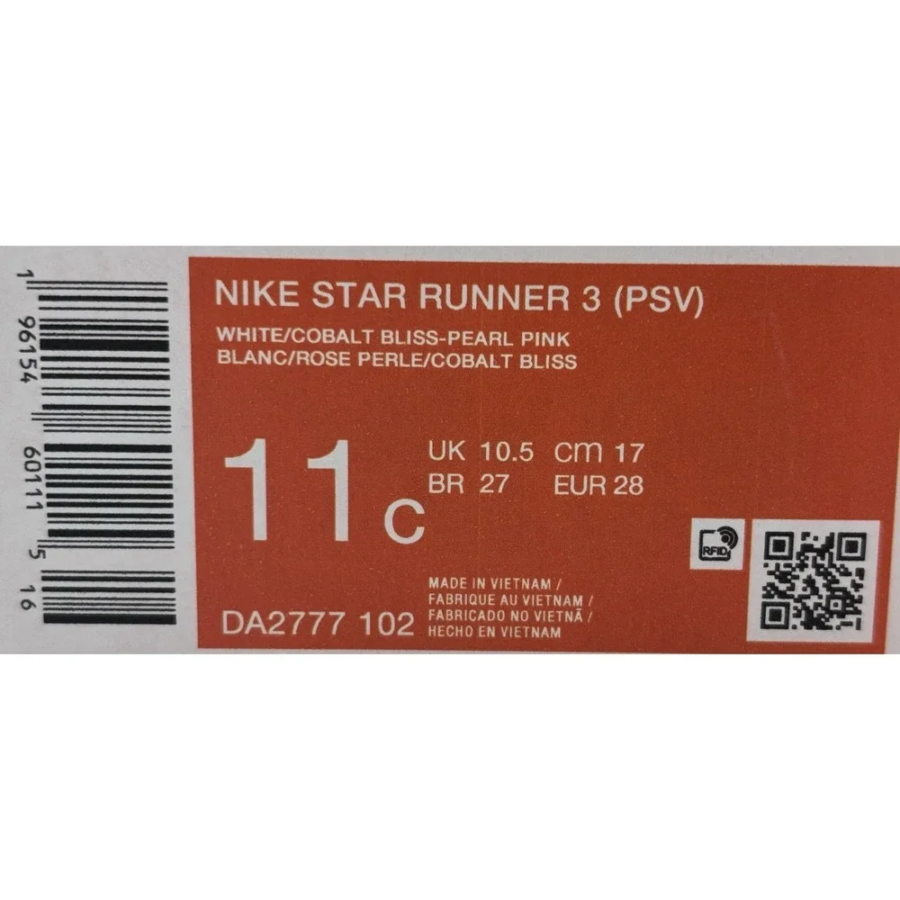 Nike Star Runner 3 PS White Pink Mineral Teal Pink Size 11c DA2777-102